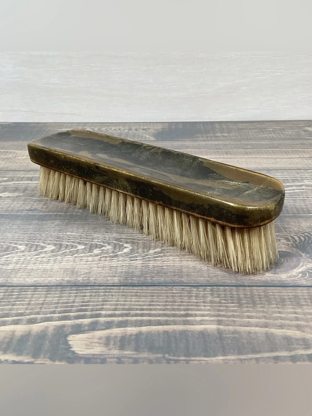 Vintage Clothing Grooming Vanity Brush, Plastic (?Celluloid) Marble Top, 7”